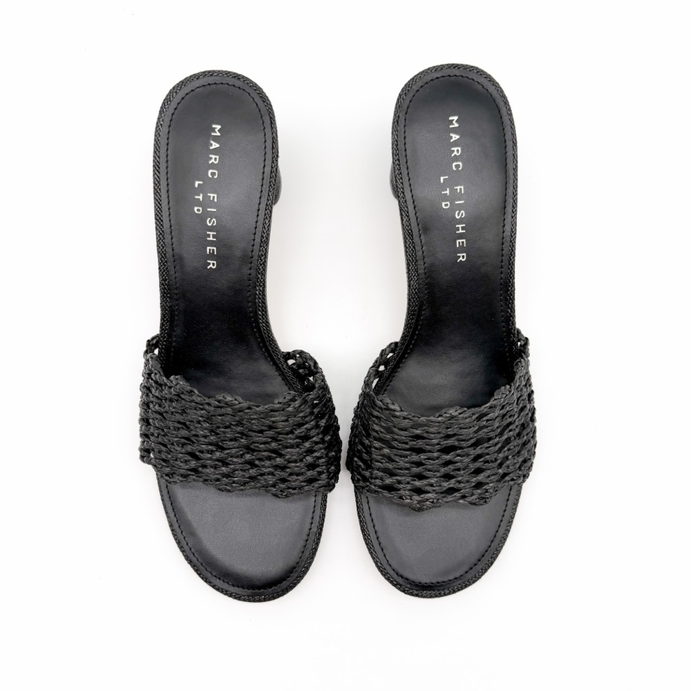 Marc Fisher LTD Jazmine Woven Slide Sandals Block Heel Mule Black 10 NEW - Picture 12 of 16